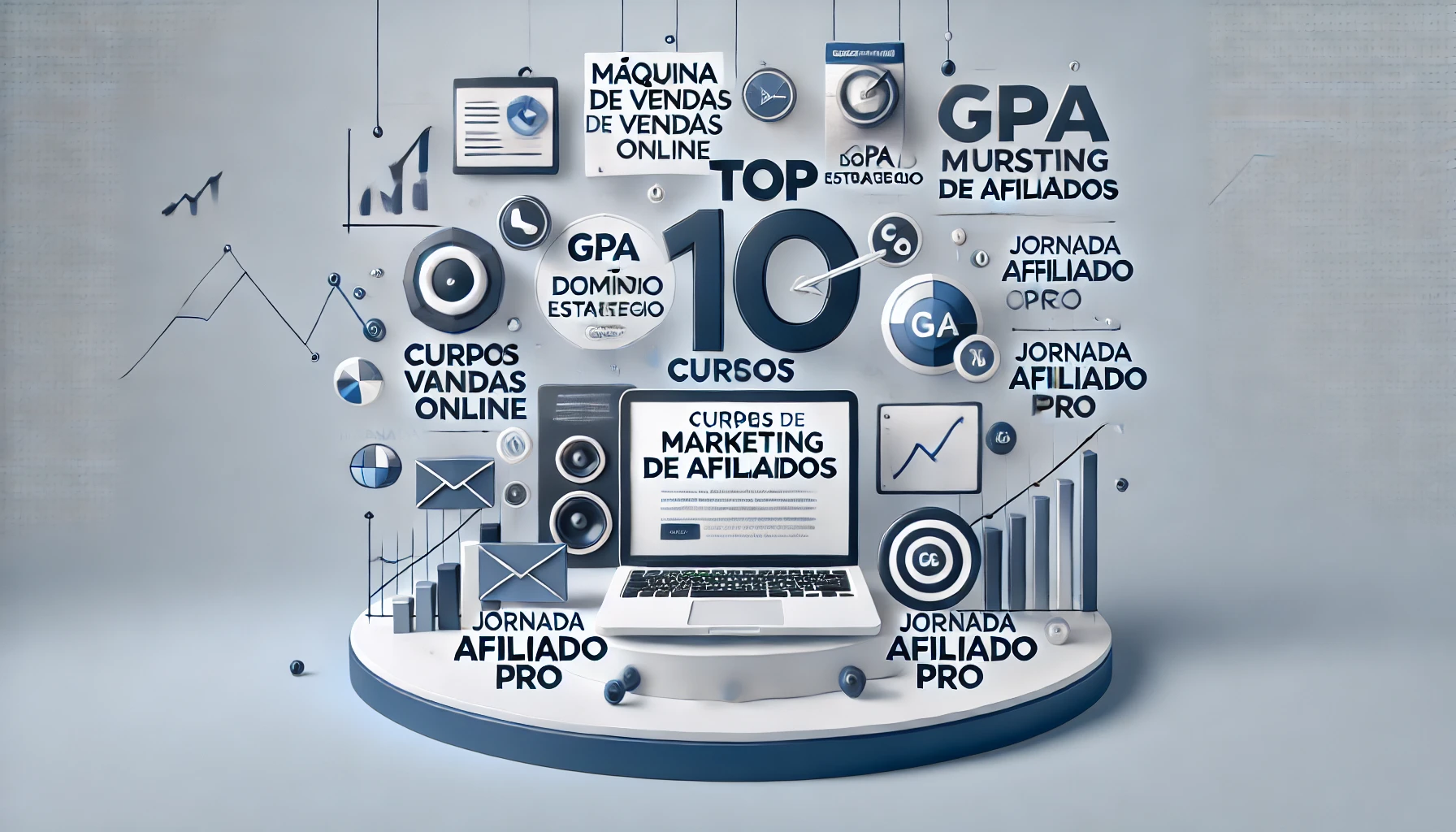 DALL·E 2024-10-14 09.42.02 – A clean and professional image in Portuguese about the ‘Top 10 Cursos de Marketing de Afiliados’, with a sleek background. The text highlights the bes