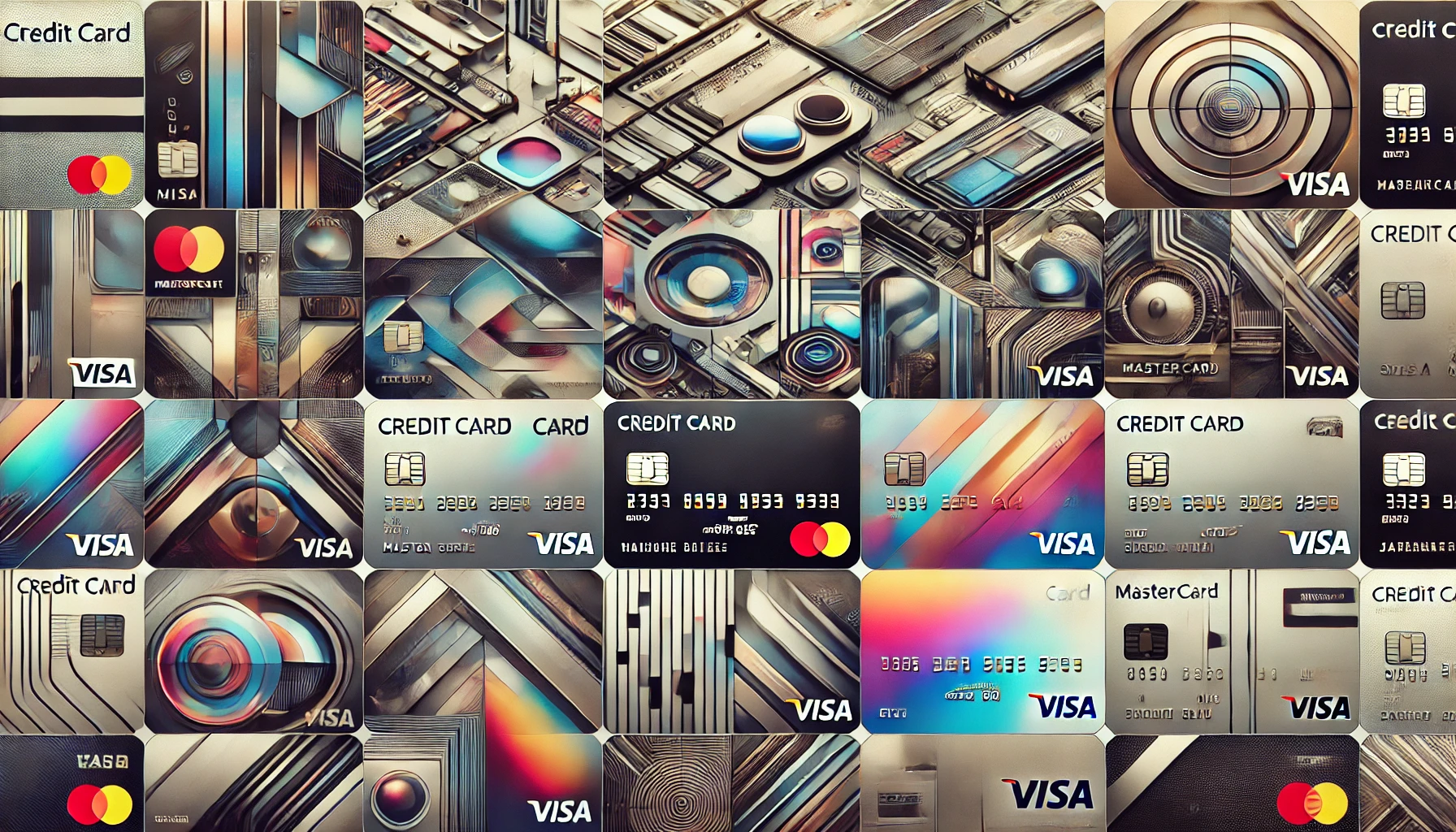 DALL·E 2024-10-14 14.40.55 – A sleek and modern collage of various credit cards displayed horizontally. The image includes different designs of credit cards featuring metallic and