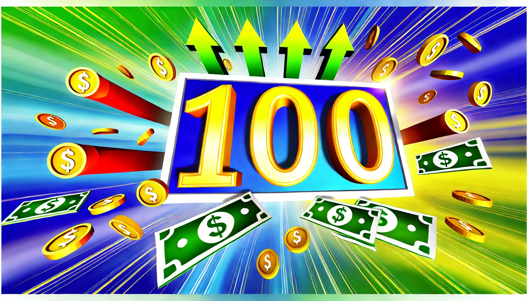 DALL·E 2024-10-15 17.45.17 – A bold and vibrant rectangular image featuring the number ‘100’ in large, eye-catching font, surrounded by symbols representing financial success, suc