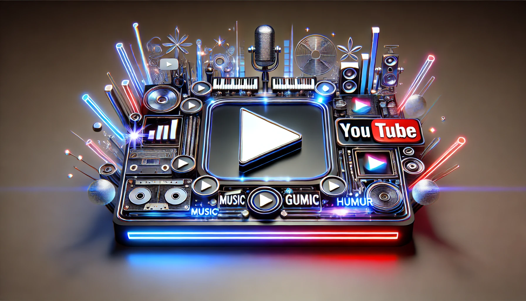 DALL·E 2024-10-18 09.40.24 – A modern, sophisticated, and futuristic rectangular image illustrating the concept of the biggest YouTube channels in Portuguese-speaking countries. T
