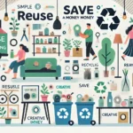 Economizando no Dia a Dia: Pequenas Mudanças, Grandes Resultados DALL·E 2024-11-03 14.11.04 – An illustration showing simple practices of reuse and recycling to save money in a sustainable and creative way. The scene includes people repurposing
