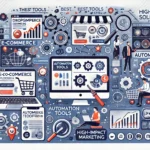 DALL·E 2024-11-03 14.18.40 – An illustration showcasing the best tools and platforms for starting a dropshipping business. The scene includes e-commerce platforms, automation tool