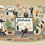 Trabalho Online: As Melhores Plataformas para Freelancers DALL·E 2024-11-03 14.21.30 – An illustration showcasing Workana as the ideal platform for freelancers in Latin America. The scene includes people working on laptops, representing