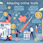 Educação Financeira para Jovens: Comece a Construir Seu Futuro Agora DALL·E 2024-11-03 14.24.13 – An illustration depicting amazing online tools for improving financial education in a practical and fun way. The scene includes people using apps on s