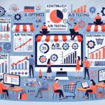 DALL·E 2024-11-03 14.30.13 – An illustration showing how to continuously track and optimize the performance of an online store using metrics, A_B testing, customer feedback, and a