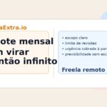 Profissional freelancer organizando pacotes mensais e limites de atendimento no trabalho remoto