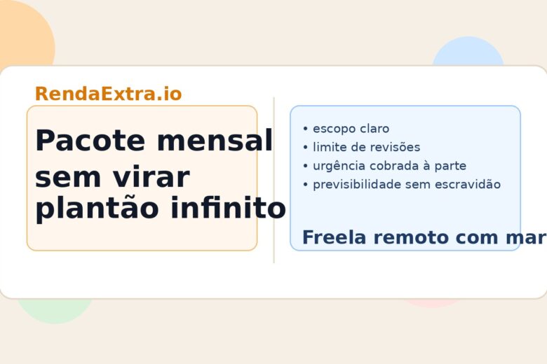 Profissional freelancer organizando pacotes mensais e limites de atendimento no trabalho remoto